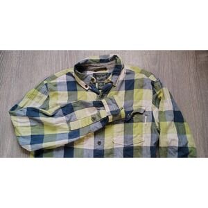 Woolrich Mens Blue Green Plaid Long Sleeve Button Down Shirt Sz S Organic Cotton